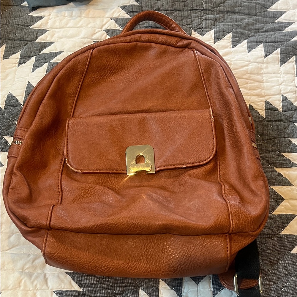 Brown Pho-Leather Backpack with Gold Hardware